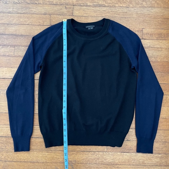 Theory Women's Raglan Wool Sweater Black & Navy Blue Sleeves Size S/P - Picture 4 of 7